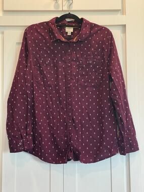 St. John's Bay maroon/white dress shirt ladies XL 100% Cotton